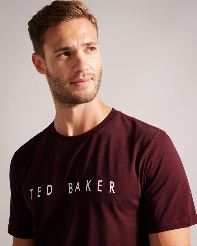 T-Shirt Ted Baker Short Sleeve Branded Bordeaux Homme | HEY-43222098